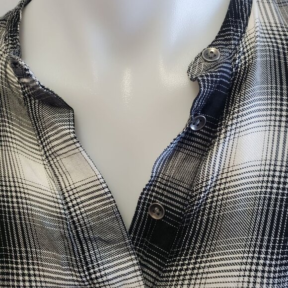 Rock & Republic Black White Plaid Grunge Punk Long Sleeve Tunic Shirt Large - Picture 3 of 11